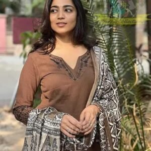 women pure cotton embroidery straight kurti with pant