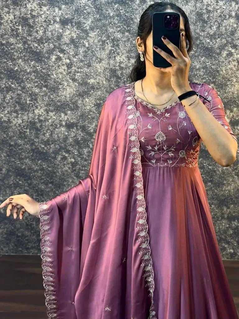 fashion hay women mauve embroidered gown with duppata