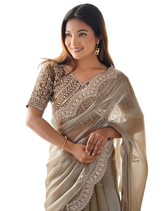 siril women's tissue soft silk embroidered saree with unstitched blouse organza saree