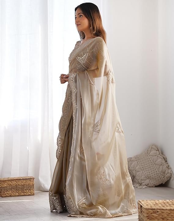 siril women's tissue soft silk embroidered saree with unstitched blouse siril women's tissue soft silk embroidered saree with unstitched blouse