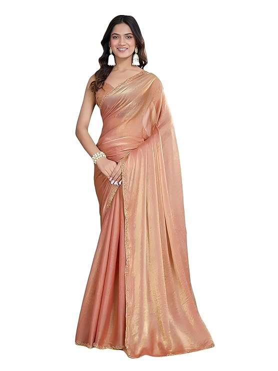 Saree sidhidata women's soft fandy silk saree with hand work lace boarder & comes with unstitched blouse piece (chhaava)