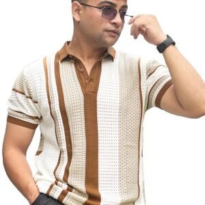 maniac || mens || half sleeve || stripe || flat knit || cotton || polo tshirt