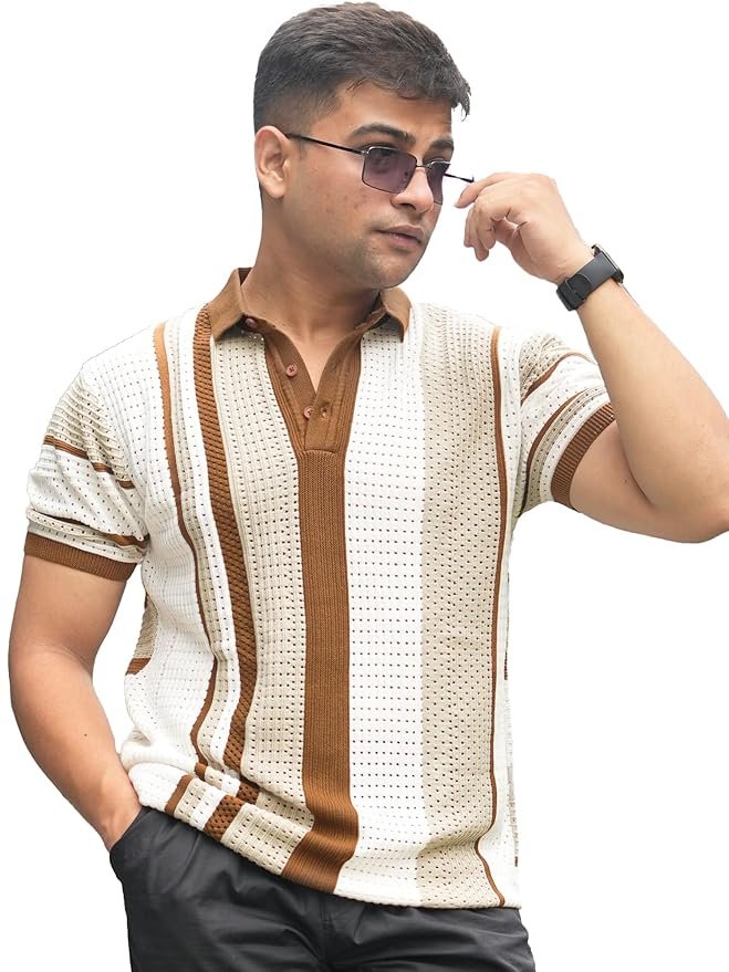 maniac || mens || half sleeve || stripe || flat knit || cotton || polo tshirt maniac || mens || half sleeve || stripe || flat knit || cotton || polo tshirt