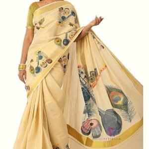 women’s kerala tissue plain saree with running blouse| onam & vishu kani special | traditional kasavu white colour