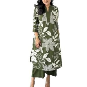 women's pure cotton printed ethnic wear straight kurta set with palazzo pants